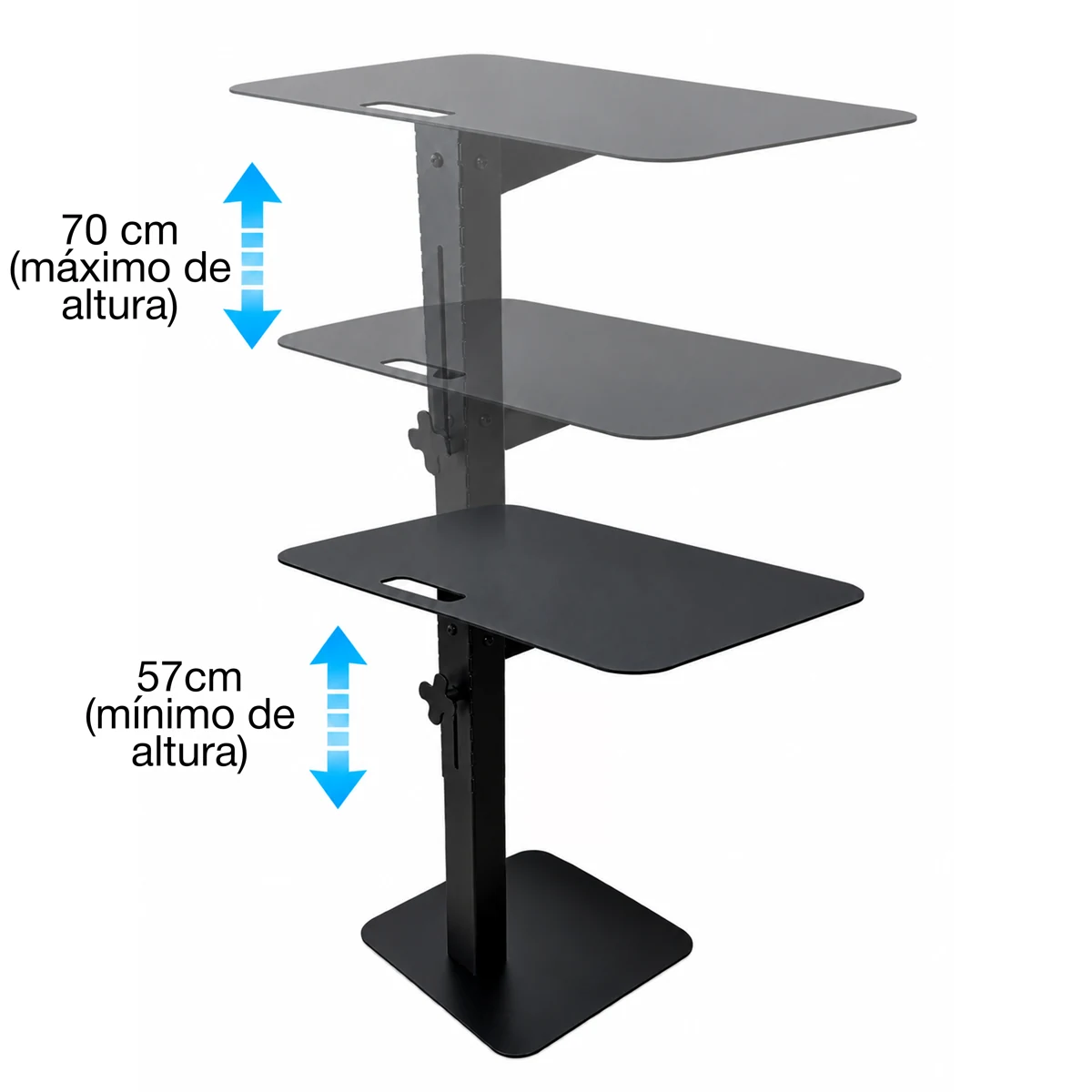 Mesita de arrime regulable en tres alturas: de 57 cm (mínimo) a 70 cm (máximo)